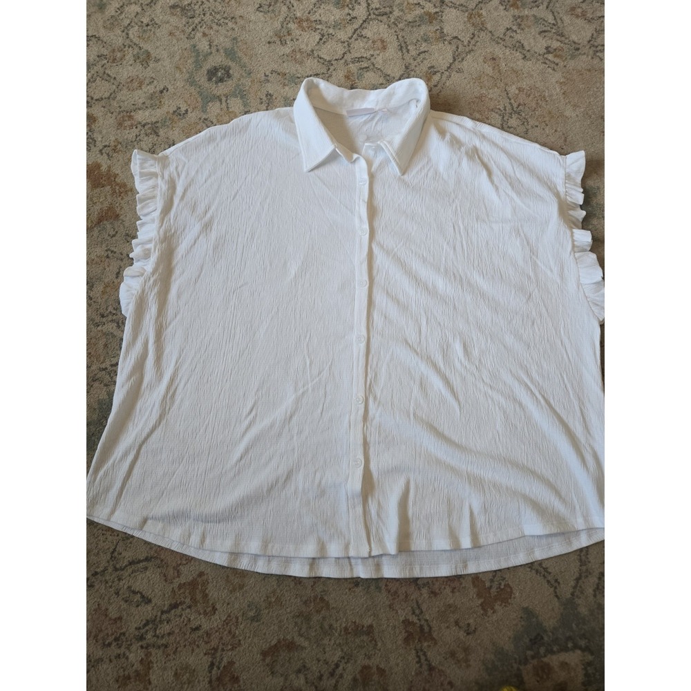 Belle by Kim Gravel Packabelle Ruffle Sleeve Button Up Shirt White 4X Plus NWOT